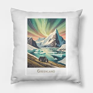 Travel Vintage Retro  Aurora over Greenland Pillow