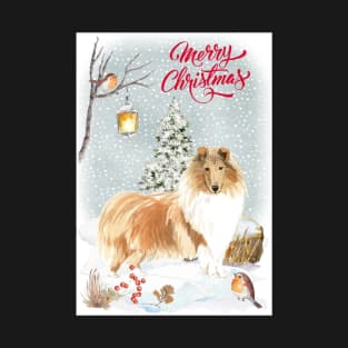 Rough Collie Dog Merry Christmas Santa Dog T-Shirt