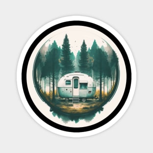 Camping Van, Adventure in the Forest, Watercolor Style Magnet