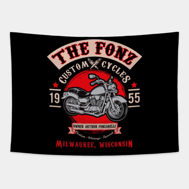 The Fonz Custom Cycles Tapestry by Alema Art