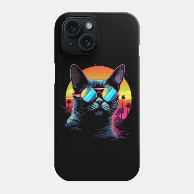 Retro Wave Abyssinian Cat Shirt Phone Case by Miami Neon Designs