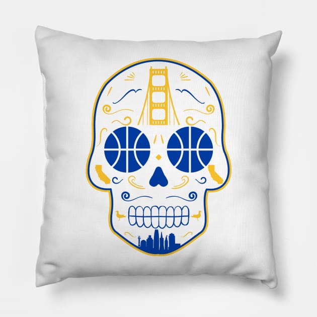 Golden State Sugar Skull Pillow by StickyHenderson