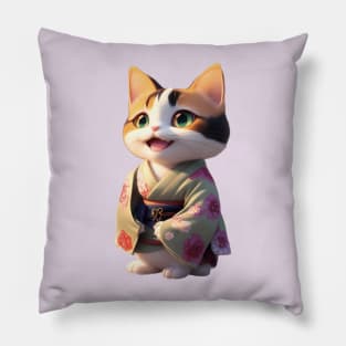 Japanese calico cat in kimono Pillow