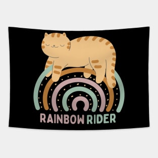 Rainbow Riding Cat Funny Design Tapestry