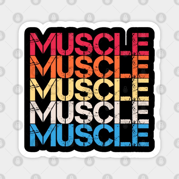 Muscle Retro Vintage Aesthetic Distressed Repeated Text Magnet by Inspire Enclave