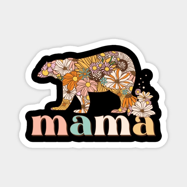 Floral Mama Bear Retro Gift Magnet by The WYLD Tribe