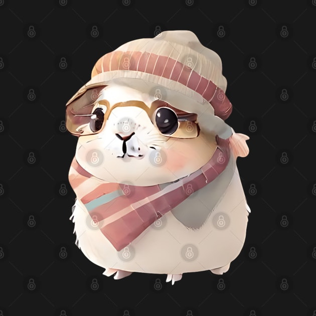 Cute Guinea Pig with Glasses and Winter Clothes by PRINT OF ANIMAL