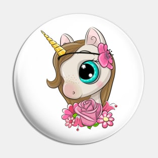 Cute unicorn with flowers. Pin