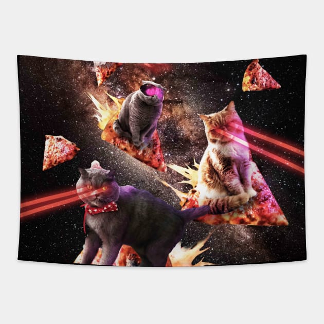 Galaxy Laser Cat - Space Pizza Cats with Lazer Eyes Tapestry by Random Galaxy