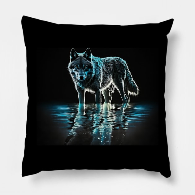 Ice Wolf at Night Pillow by DavisDesigns79