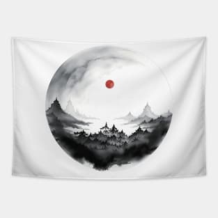 Japanese Blood Moon, Celestial Luna Red Full Moon Tapestry