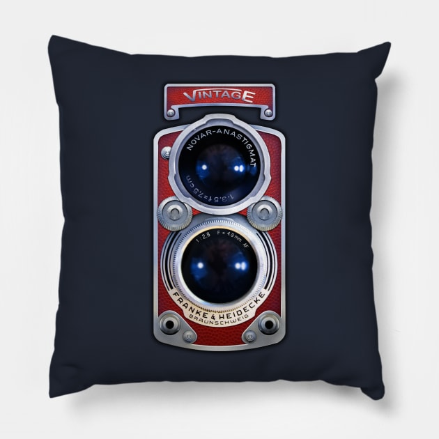 Classic Retro vintage RED chrome double lens camera Pillow by Dezigner007