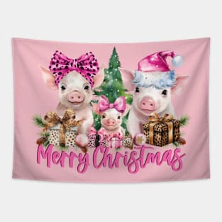 Christmas pigs leopard presents Merry Christmas Tapestry