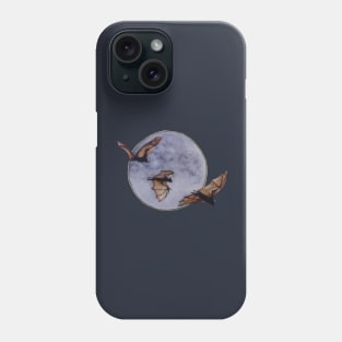 Watercolor Halloween Bats at Midnight in front of a Full Moon Phone Case