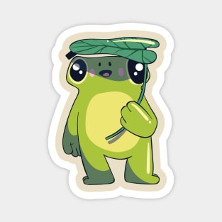 Cute Frog Holding a Leaf Umbrella Cottagecore Aesthetic Magnet