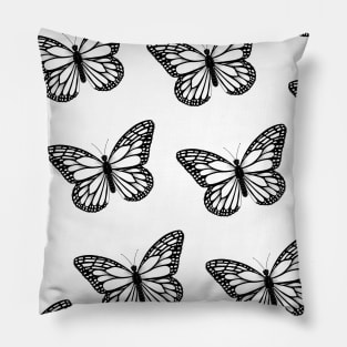 Monarch Butterfly Pattern - Black and White Pillow