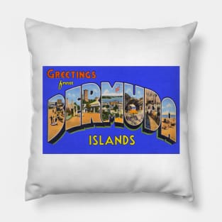 Greetings from Bermuda Islands - Vintage Large Letter Postcard Pillow