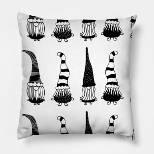 Christmas Gnomes Black On White Pillow