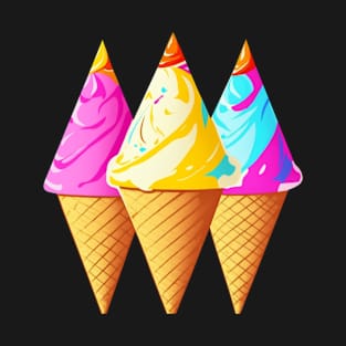 Three Colorful Ice Creams in a Waffle Con T-Shirt