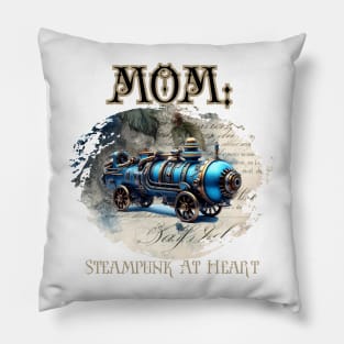 Mom: Steampunk At Heart Vintage Locomotive - Golden Version Pillow