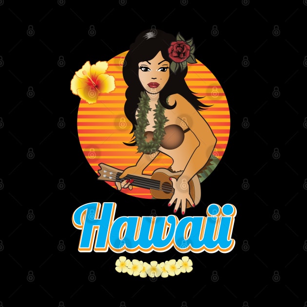 Hawaii Hula Girl with Ukulele Sunset by PauHanaDesign