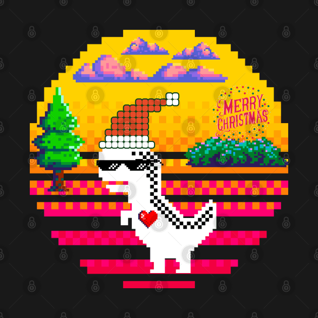 Dinosaur Santa Chrismas Pixel  Art by Darunyaa