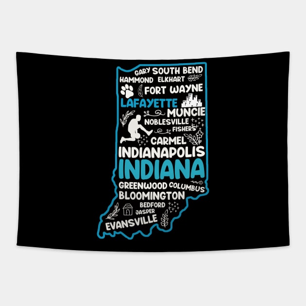 Lafayette Indiana cute map Fort Wayne, Evansville, South Bend, Fishers, Hammond, Gary Tapestry by BoogieCreates