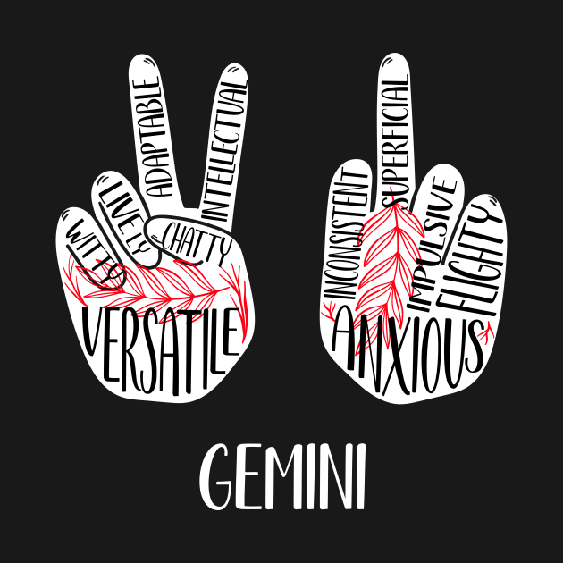 Gemini, Zodiac, June Birthday, Yin Yang, Peace Sign, Middle Finger by Possetivitees