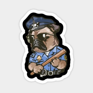 Pug Cartoon funny pugs dog police officer illustration Magnet