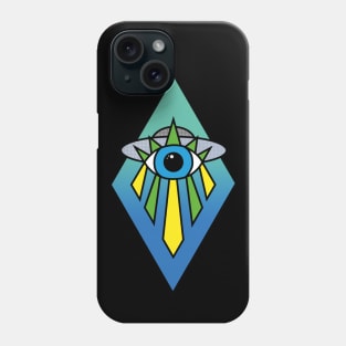 Illuminati Pyramid UFO Evil Eye Art Deco Geometric Diamond Shape Green Blue Sea Sky Space Phone Case