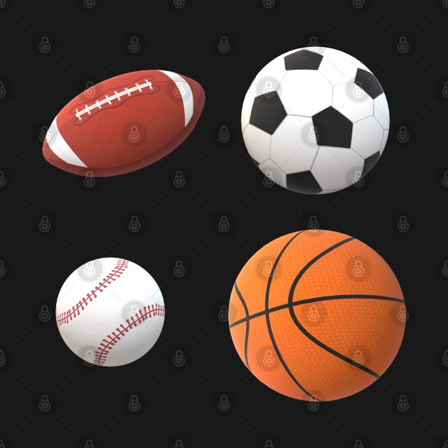 Team Sports Basketball, Football, Baseball and Soccer Ball for Sports Lovers, Fans and Players by Art By LM Designs 