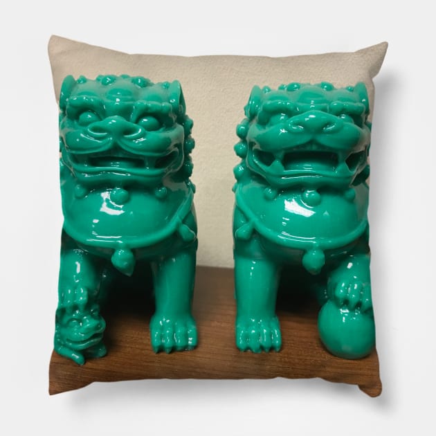 Fu Dog Duo Pillow by TheMonkeyKingArts