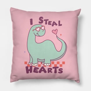 I Steal Hearts Cute Dinosaur With Heart Glasses Valentines Day Pillow