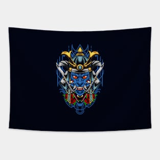 Samurai Cat - Silver Kabuto Tapestry