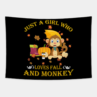 Just A Girl Who Loves Fall & Monkey Funny Thanksgiving Gift Tapestry