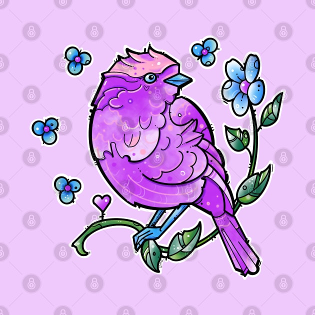 cute purple bird and blue flowers by weilertsen