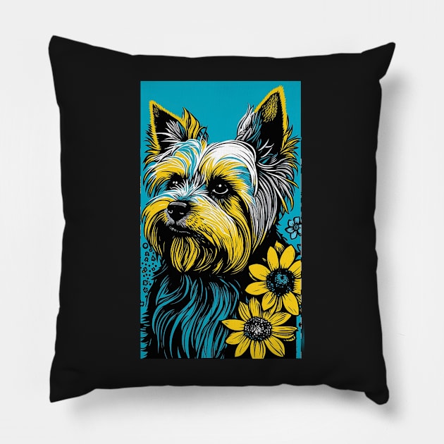 Yorkshire Terrier Dog Vibrant Tropical Flower Tall Retro Vintage Digital Pop Art Portrait Pillow by ArtHouseFlunky