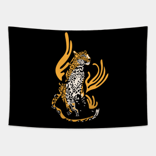 Orange and Black Leopard / Big Cat Illustration Tapestry