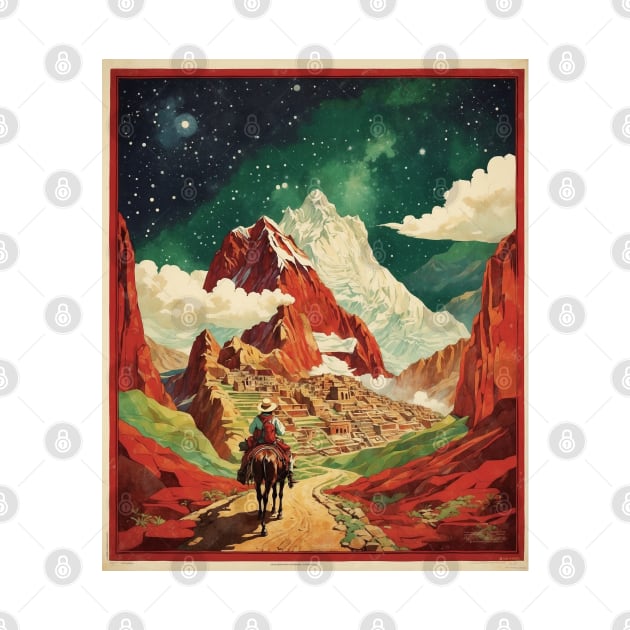 Peru Machu Picchu Starry Night Tourism Vintage Poster Art by TravelersGems