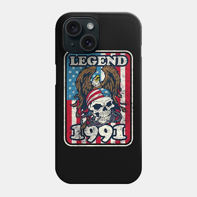 Birthday Legend 1991 Bald Eagle Skull American Phone Case by RadStar