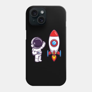 Astronaut Waving Hand to Rocket Cartoon Phone Case