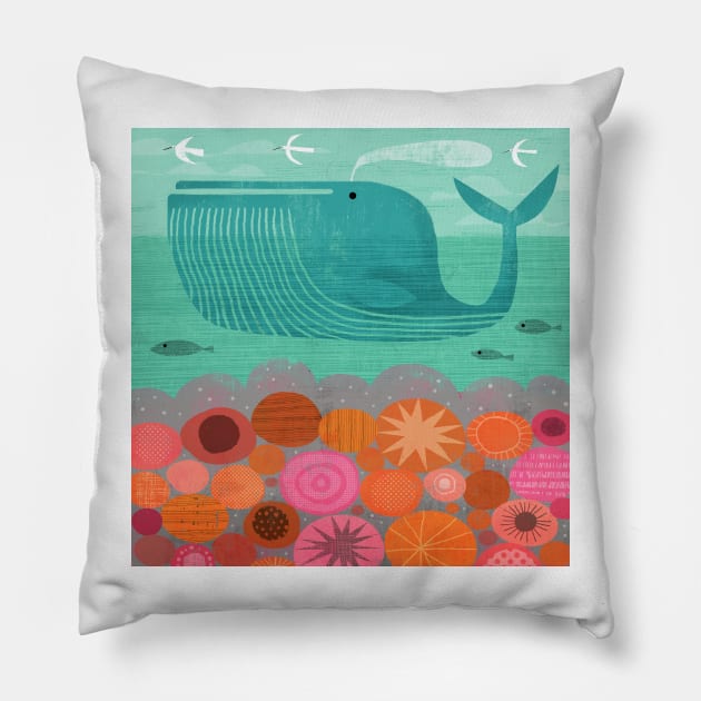 Whale by the Beach Pillow by Gareth Lucas