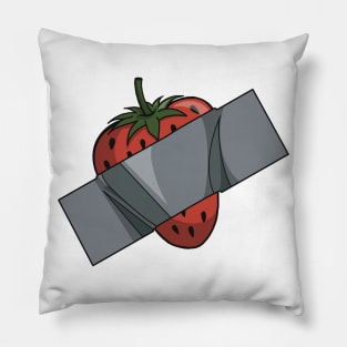 A red strawberry stuck on with some duct tape Pillow