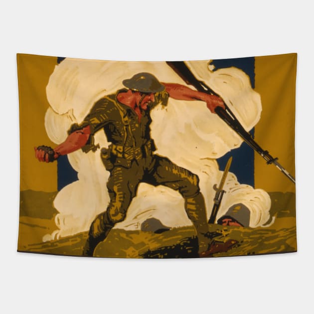 WW1 Soldier Granade Tapestry by Distant War