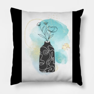 Flower vase watercolor painting - light blue paint Pillow