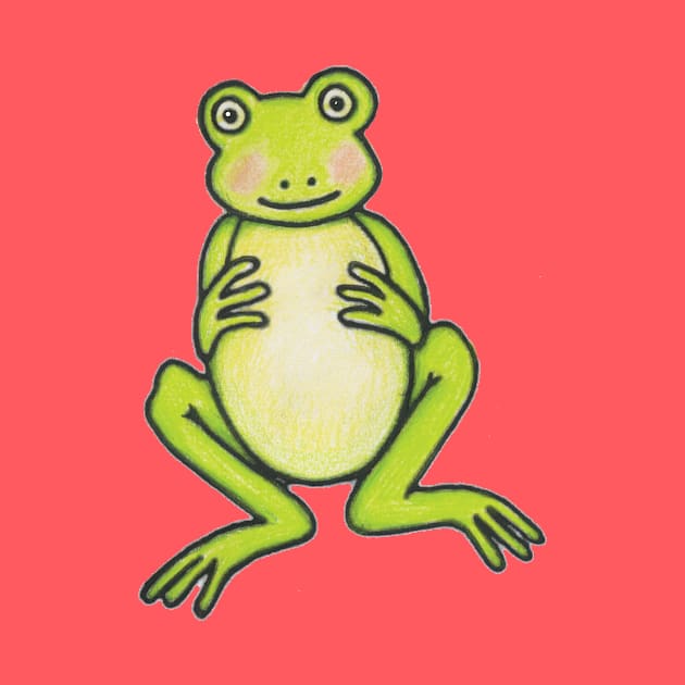 Funny Green Frog by Parakeet Moon