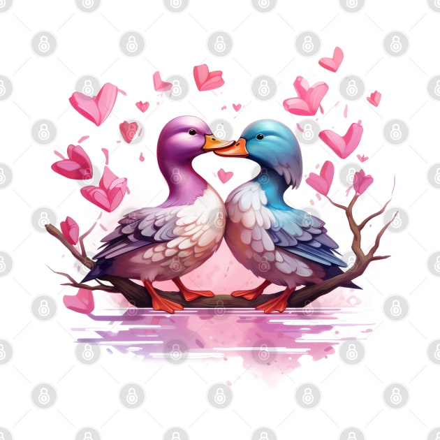 Valentine Kissing Mallard Bird Couple by Chromatic Fusion Studio