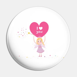 I love you text fairy holding heart Valentine's Day Pin