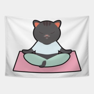 Cat at Yoga with Yoga mat Tapestry