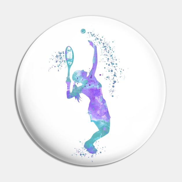 Tennis Girl Player Colorful Watercolor Tennis Serve Sports Gifts Pin by LotusGifts